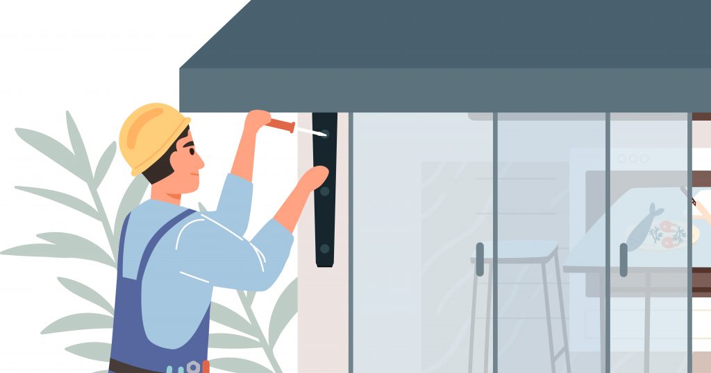 Graphic of someone installing an awning in Summer